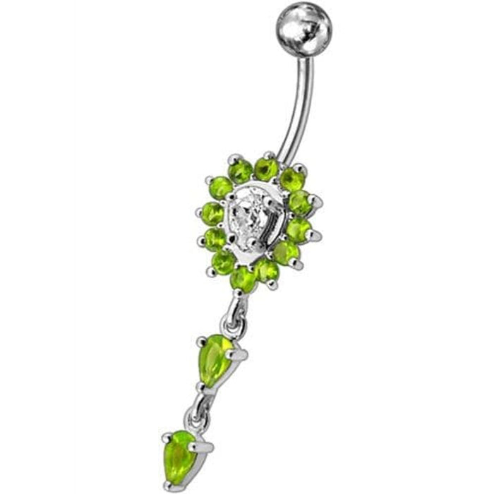 Fancy Ancient Flower Jeweled Dangling Navel Ring