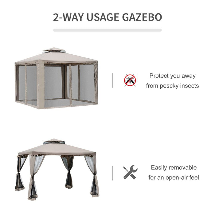 Premium Outsunny 2-tier Gazebo - 295L x 295W x 263Hcm - Taupe