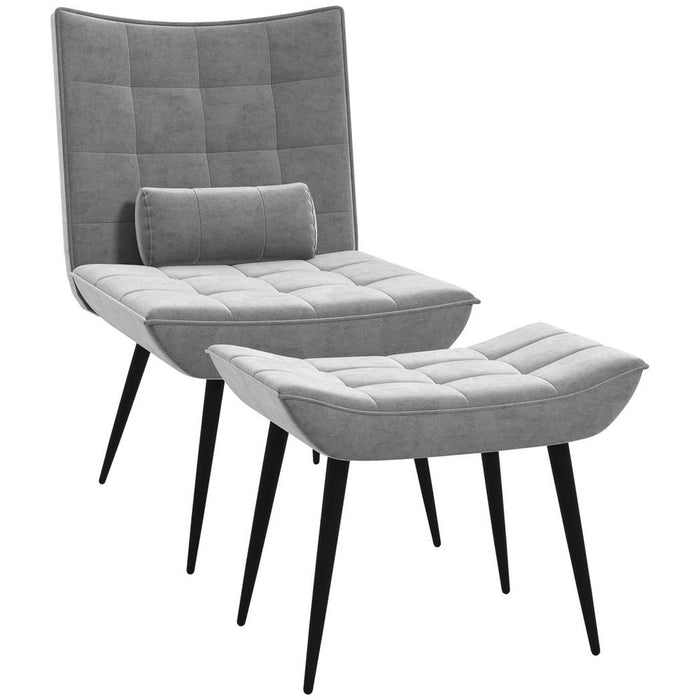 HOMCOM Armless Accent Chair with Footstool Set with Pillow and Steel Legs Grey