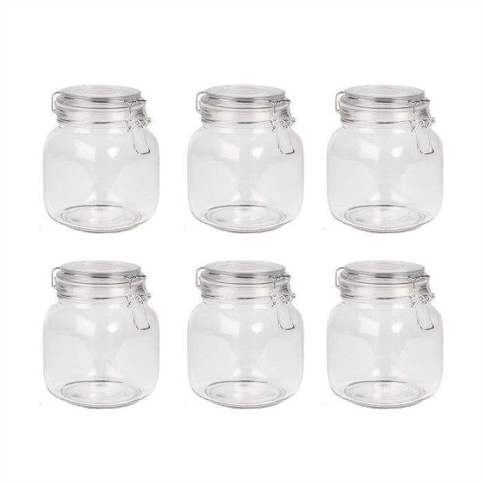 1L Glass Storage Jars with Clip Top Lid - Set of 6 | M&W