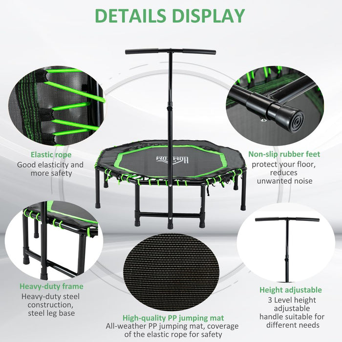 Bounce to Fitness with HOMCOM Foldable Trampoline! Adjustable Handle. Premium Quality. Green.