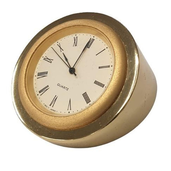 Goldtone Mini Desk Clock - Solid Brass - Small Round Metal Clock - High Quality - CLEARANCE