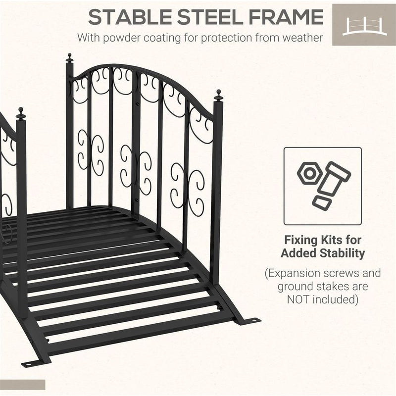 Outsunny 1.2M Classic Scrollwork Arch Bridge, Black