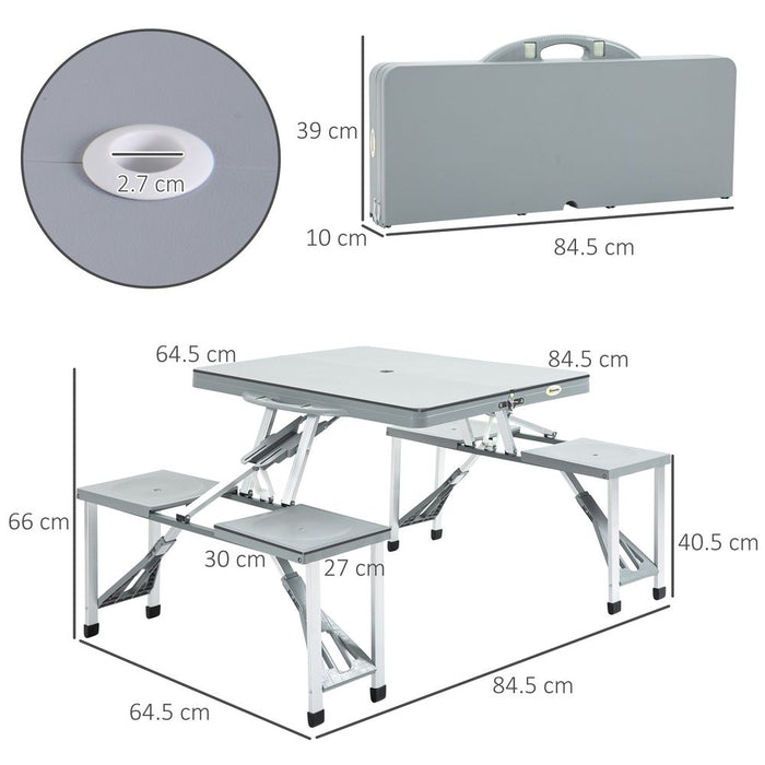 Portable Folding Picnic Table Chair Set - 4 Seat Aluminium with Umbrella Hole