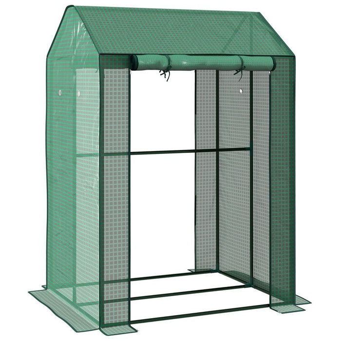 Outsunny 2-Room Greenhouse with 2 Roll-up Doors and Vent Holes, 100x80x150cm