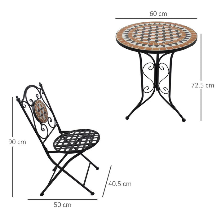 Outsunny 3 Pcs Mosaic Bistro Table Chairs Set - Black/Orange/White