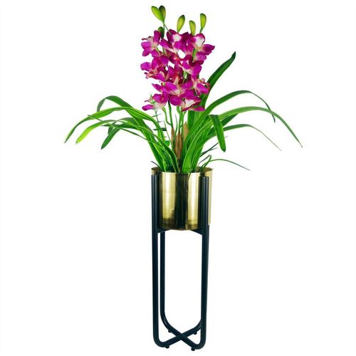 Tall Black Stand with Iridescent Rainbow Metal Planter 62cm x 18cm