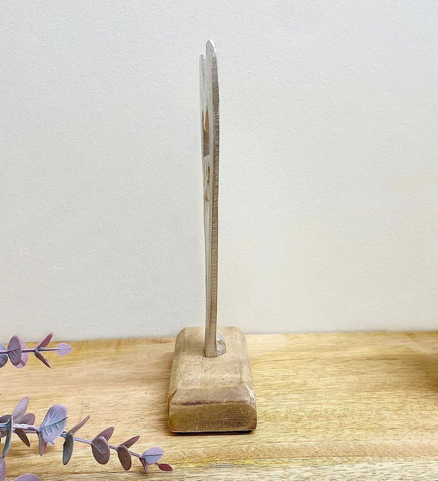 Silver Heart Love on Wooden Base - Small, Versatile Piece with D5 x H21 x W13.7cm Measurements