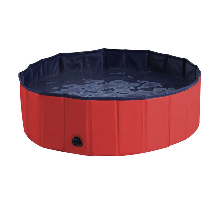 PawHut Foldable Dog Paddling Pool Pet Cat Swimming Pool Indoor/Outdoor Collapsible Summer Bathing Tub Shower Tub Puppy Washer (Φ100 x 30H cm, Red),D01-012RD