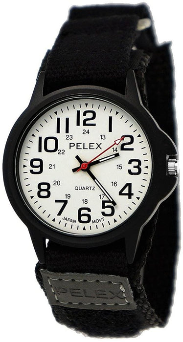 PELEX Black Nylon Strap Gents Watch - White Face | High-Quality, Waterproof, Gift Box Included