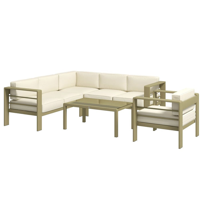 Outsunny 5 PCs Garden Sofa Set w/ Cushions, Aluminium Furniture Sets, Gold