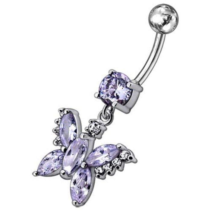 Jeweled Butterfly Dangling Belly Button Ring