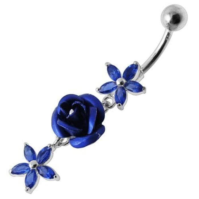 Center Rose Jeweled Dangling Belly Ring