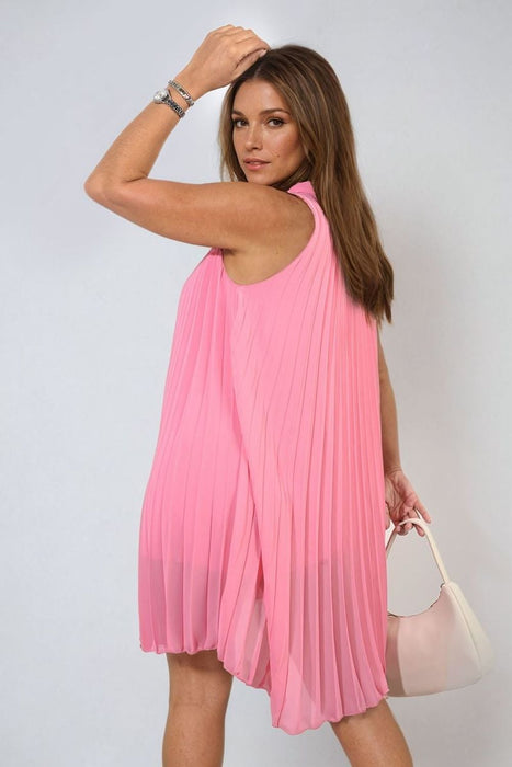 Davina Pleated Halter Neck Mini Dress - Effortlessly Chic and Timelessly Elegant