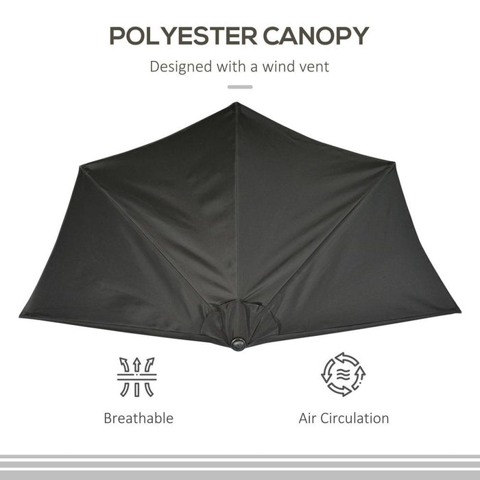 Outsunny 3m Metal Frame Garden Umbrella - Black. Quality Half Round Parasol.