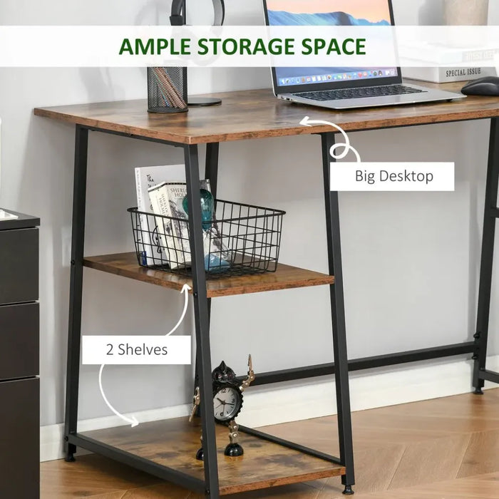 Writing Desk Working Station Home Office Table with 2 Shelves Steel Frame