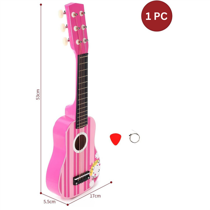 SOKA Wooden Pink Striped Guitar - Pretend Play Music Toy for Children - Ages 3+. High-Quality & Interactive Gift for Kids!