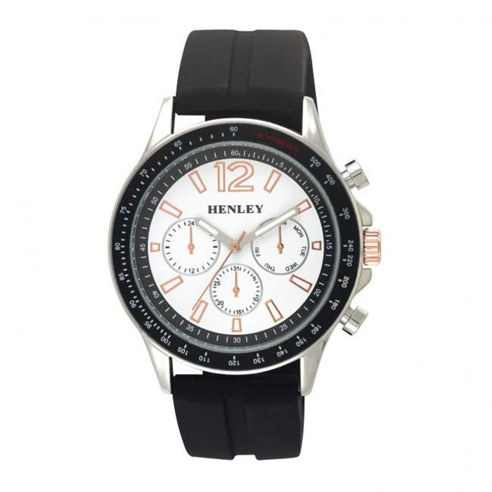 Henley Men's White Dial Black/Silver Silicone Sports Watch - H02206.14