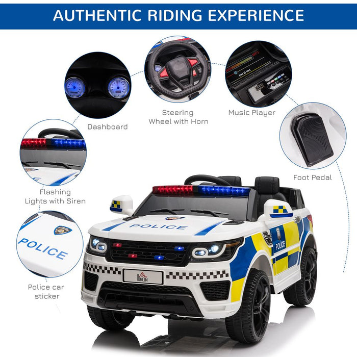 12V Kid Electric Ride On Police Car w/ Remote Siren Bluetooth 3-6 Years HOMCOM