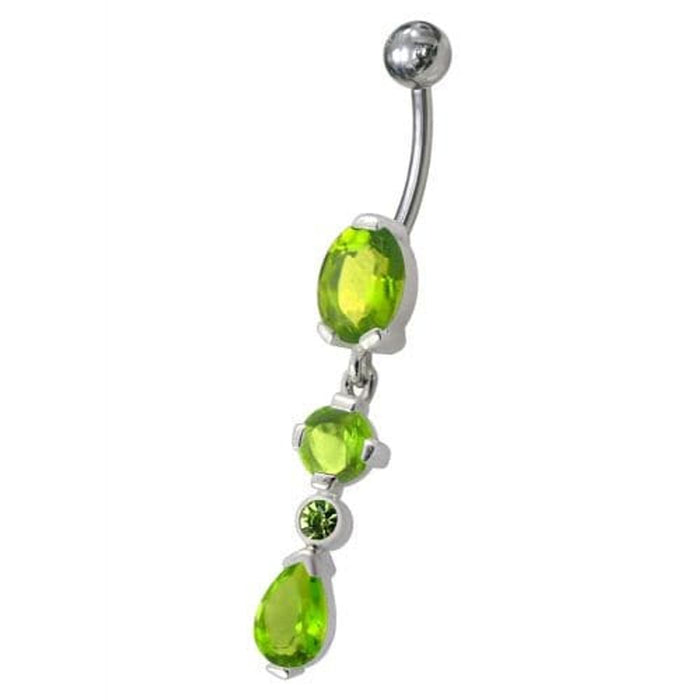 Fancy Single CZ Jeweled Dangling Navel Belly Body Jewelry Ring