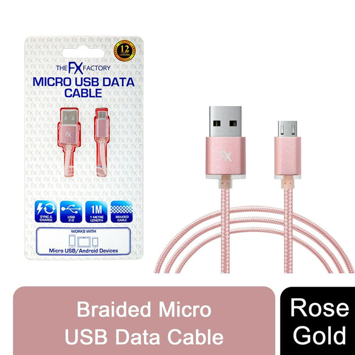 Fx Braided Micro USB Data Cable - Gold, Rose Gold, Space Grey, Silver [Rose Gold]"