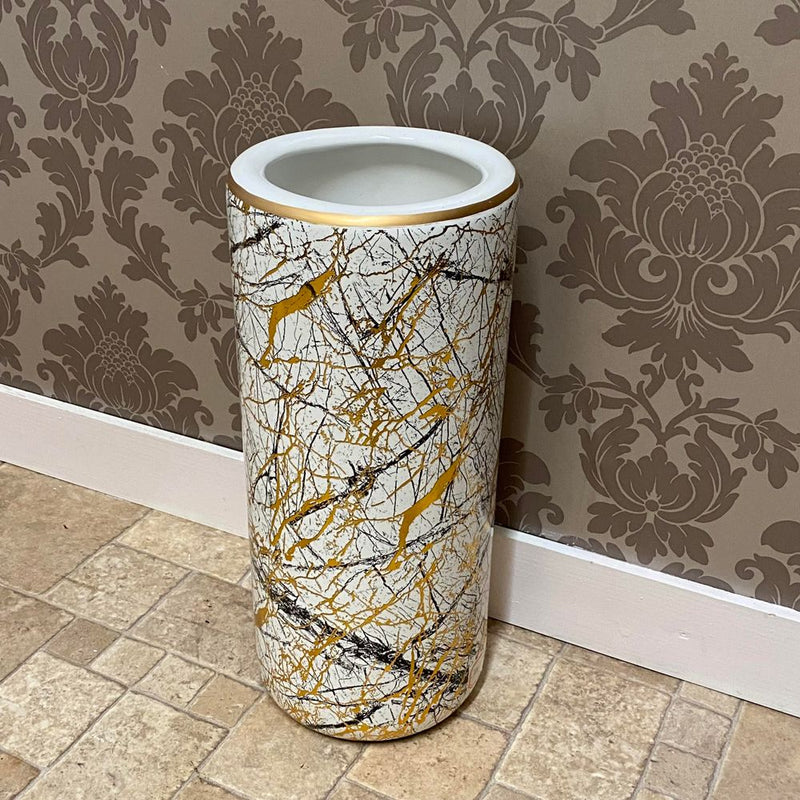 AcaciaHome Durable Ceramic Round Umbrella stand–Perfect Holder for Home, Office, & Entryway - Adds a Sophisticated Touch to Living Spaces for Canes, & Walking Sticks (Floral Dragonfly Design)