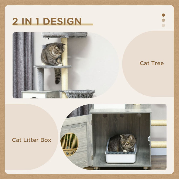 PawHut Cat Litter Box Enclosure + House + Bed + Scratching Posts + Platform