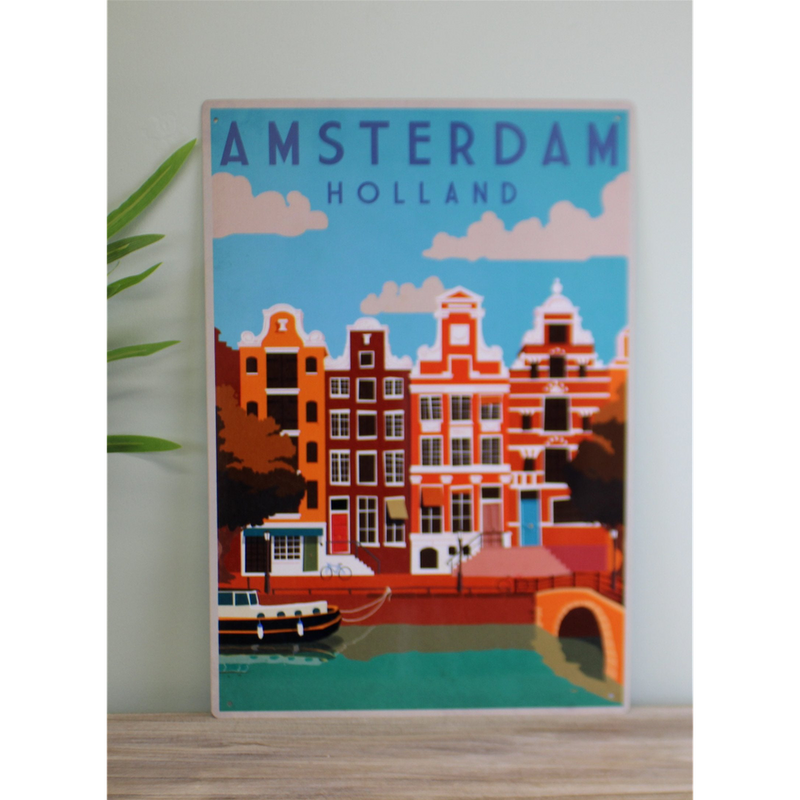 High-Quality Amsterdam Travel Metal Sign - Retro Advertising - Vintage Design - Perfect Wall Decor