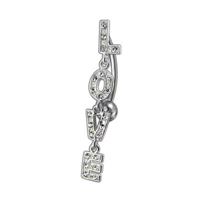 Fancy Jeweled "LOVE" Dangling Reverse Belly Ring