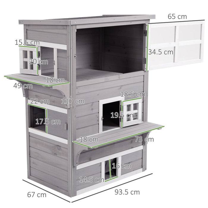 Premium PawHut Cat Shelter: 3 Tier Wooden, Indoor/Outdoor, Grey