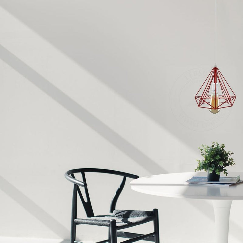 Single Red Vintage Industrial E27 Ceiling Hanging Light Cage Shade Loft Style Metal Ceiling Pendant Lamp