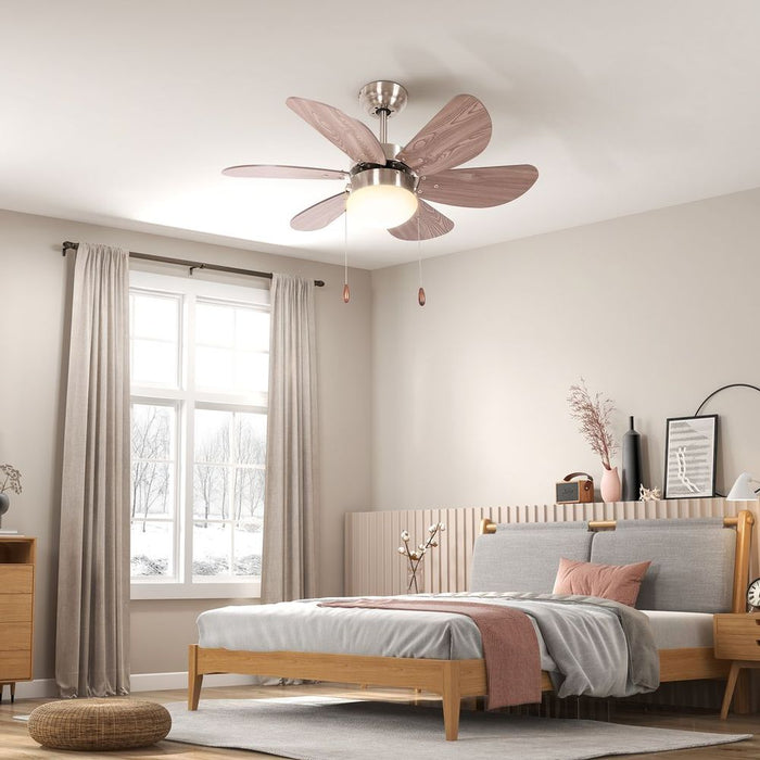 Premium Reversible Ceiling Fan w/Light, Pull-chain, Brown - HOMCOM