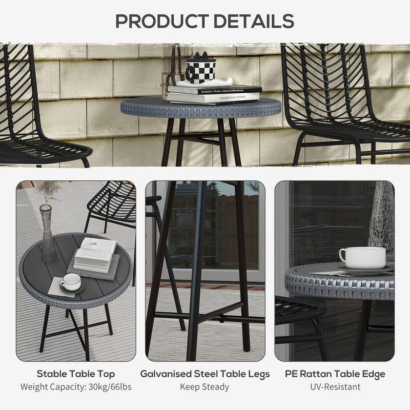 Outsunny PE Rattan Side Table - Indoor/Outdoor/Balcony/Patio - Grey