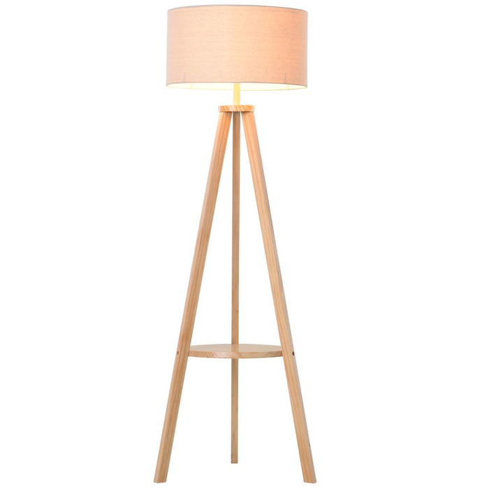 Floor Lamp, 154H cm-Beige/Natural Wood Colour