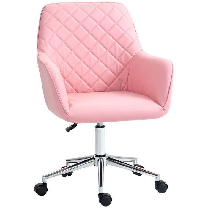 Vinsetto Home Office Chair Leather-Feel Fabric Swivel Chair with Armrests Pink