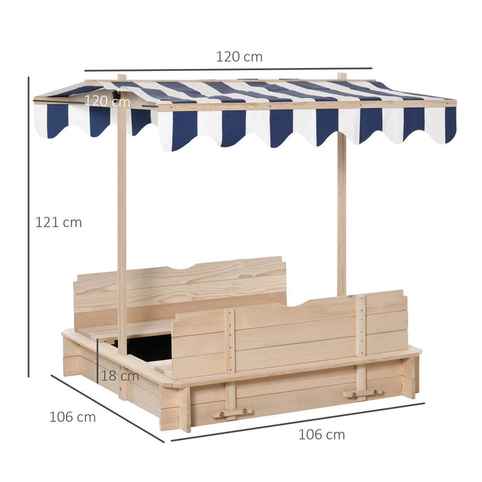 Premium Kids Wooden Sandpit: Adjustable Canopy, 2 Benches, Wood Frame - Perfect Outdoor Playset