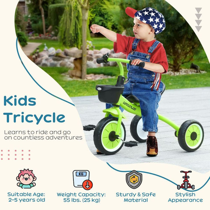 AIYAPLAY Trike with Adjustable Seat Basket Kids Tricycle for 2-5 Years Old Green