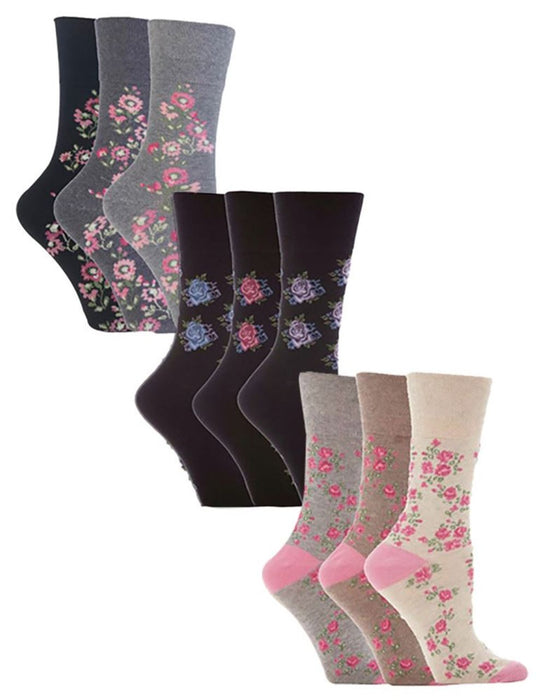 Gentle Grip - Ladies 9 Pack Patterned Socks