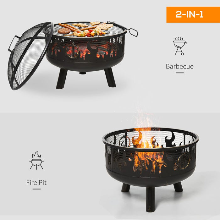 2-in-1 Fire Pit with BBQ Grill & Spark Screen - Outdoor Steel Cooker for Safety & Quality