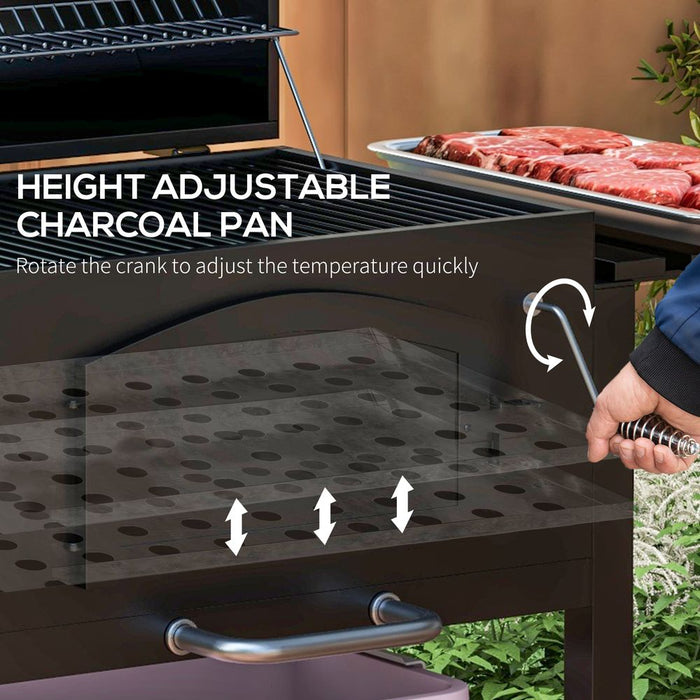 Premium Outsunny BBQ Grill Trolley w/ Adjustable Height & Thermometer - Perfect for Smokey Flavors and Large Gatherings