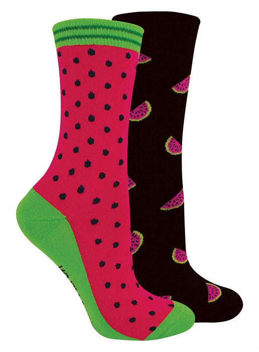 BOXT Socks - Melon | Ladies 2 Pack | Fruity Patterns | Gift Box | Cotton Rich | Reinforced | One Size