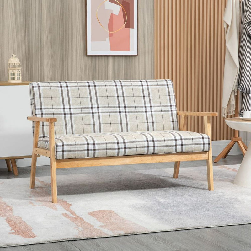 Premium Quality 2 Seater Sofa | Rubber Wood Frame | Linen Fabric Love Seat | Small Couch