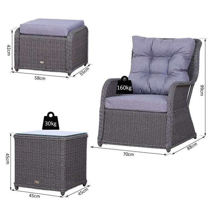 Deluxe 2-Seater Rattan Armchair & Table Set Grey