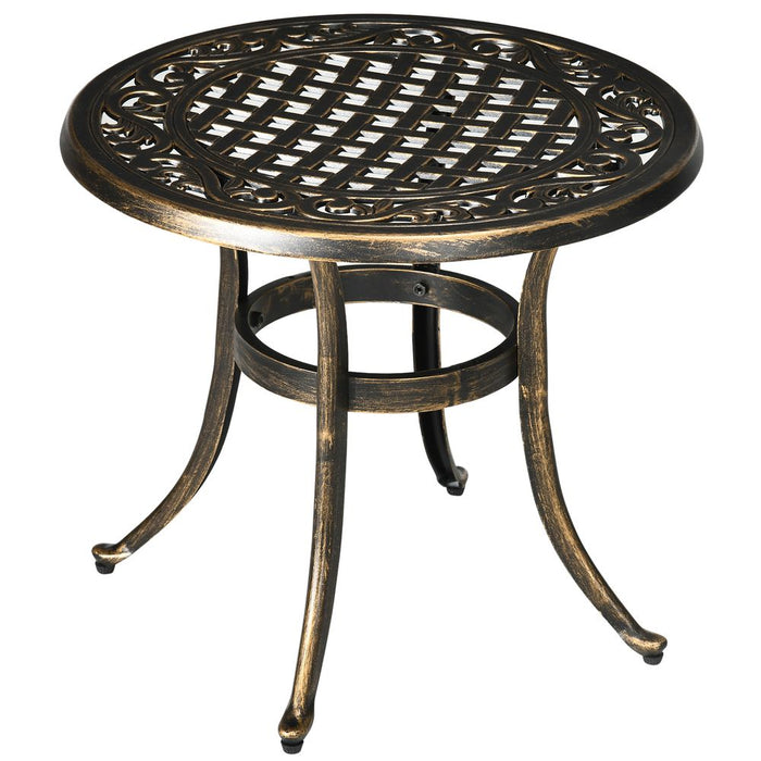 Premium Outsunny 60cm Round Hollow Top Side Table - Cast Aluminum Frame, Outdoor Garden Furniture