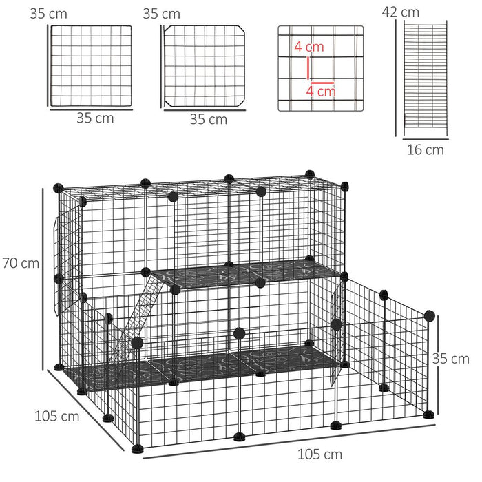 PawHut Pet Playpen w/Door Customisable Fence for Guinea Pigs Chinchillas Hedgehogs - Black