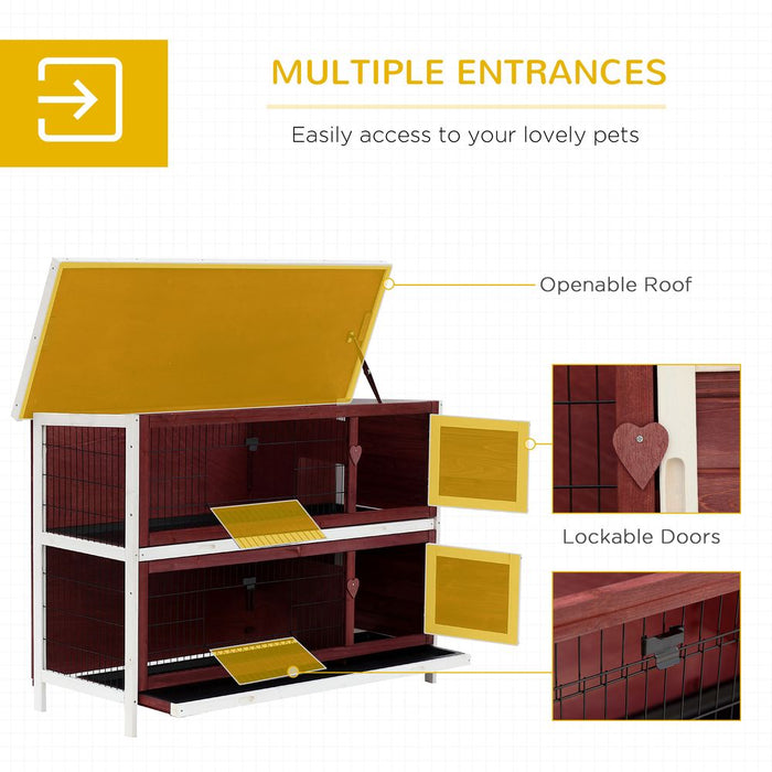 Pawhut 54" Two Floor Wooden Rabbit Hutch Small Pet Animal House Cage for Indoor and Outdoor