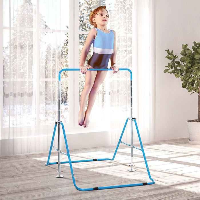 Premium Kids Gymnastics Bar - Adjustable Height, Foldable Design - Blue