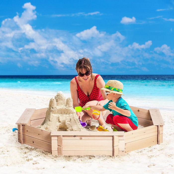 Outsunny Kids Wooden Sand Pit Children Sandbox with Cover Outdoor Playset for Backyard for 3-8 years 139.5 x 139.5 x 21.5 cm