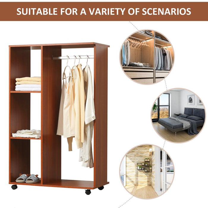 Walnut Open Wardrobe | High Quality | Clothes Hanging Rail | Organizer