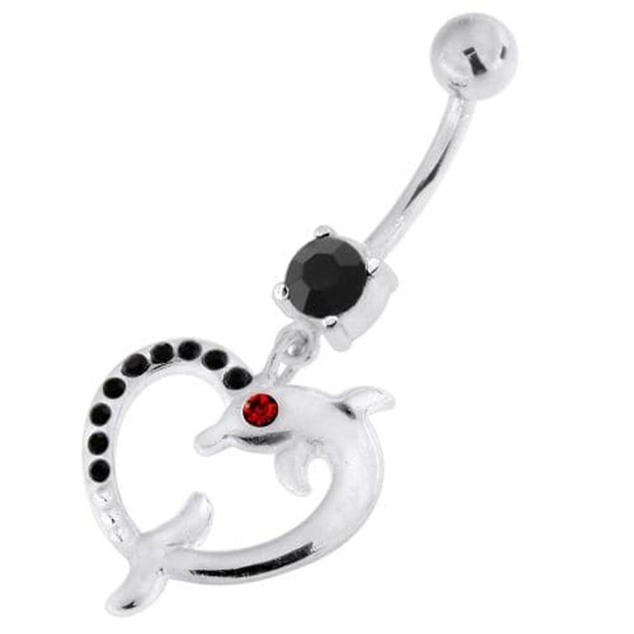 Jeweled Dolphin Heart 925 Sterling Silver Navel Belly Piercing